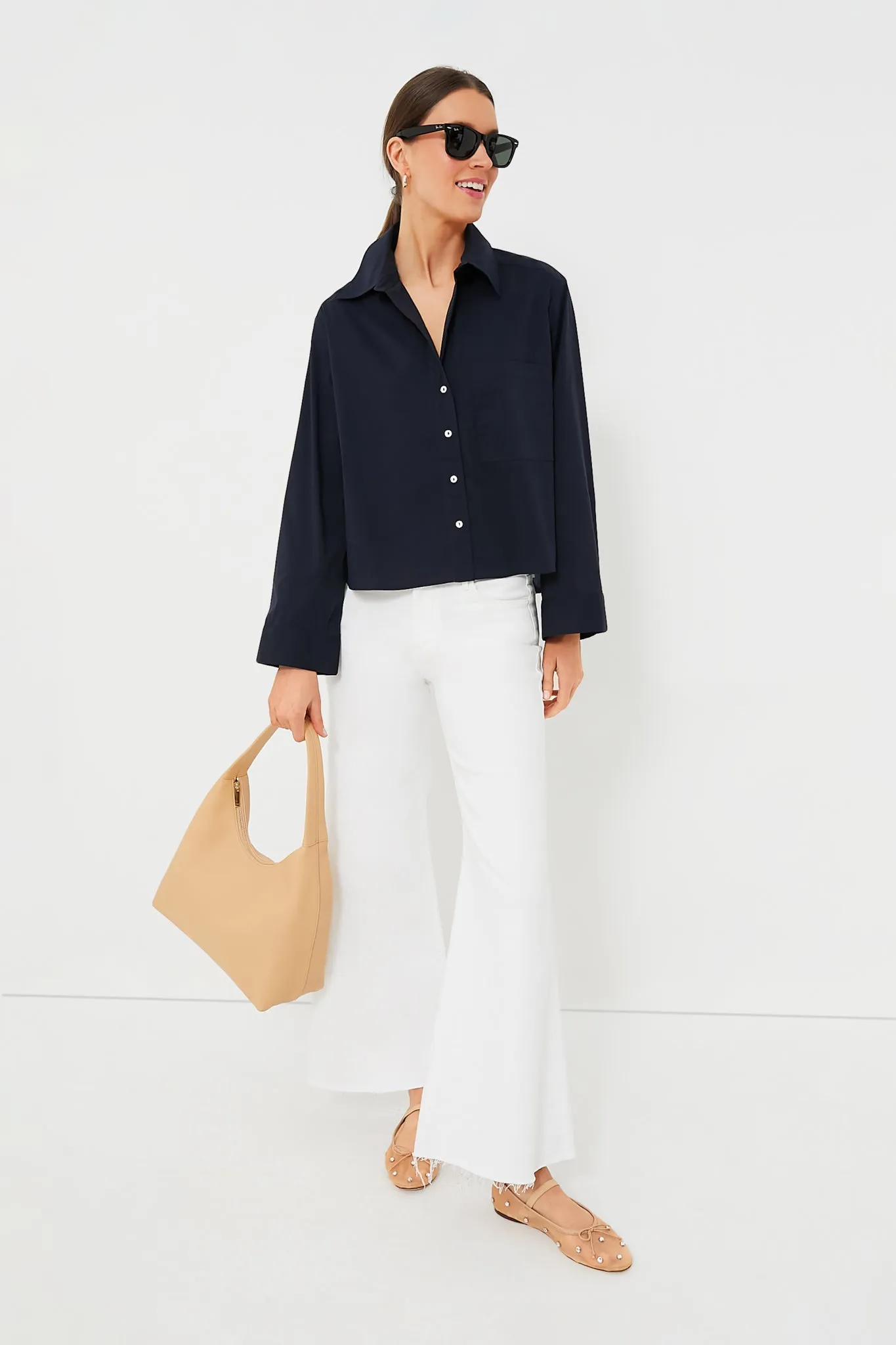 Navy Mara Cropped Button Down