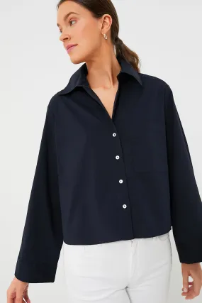 Navy Mara Cropped Button Down