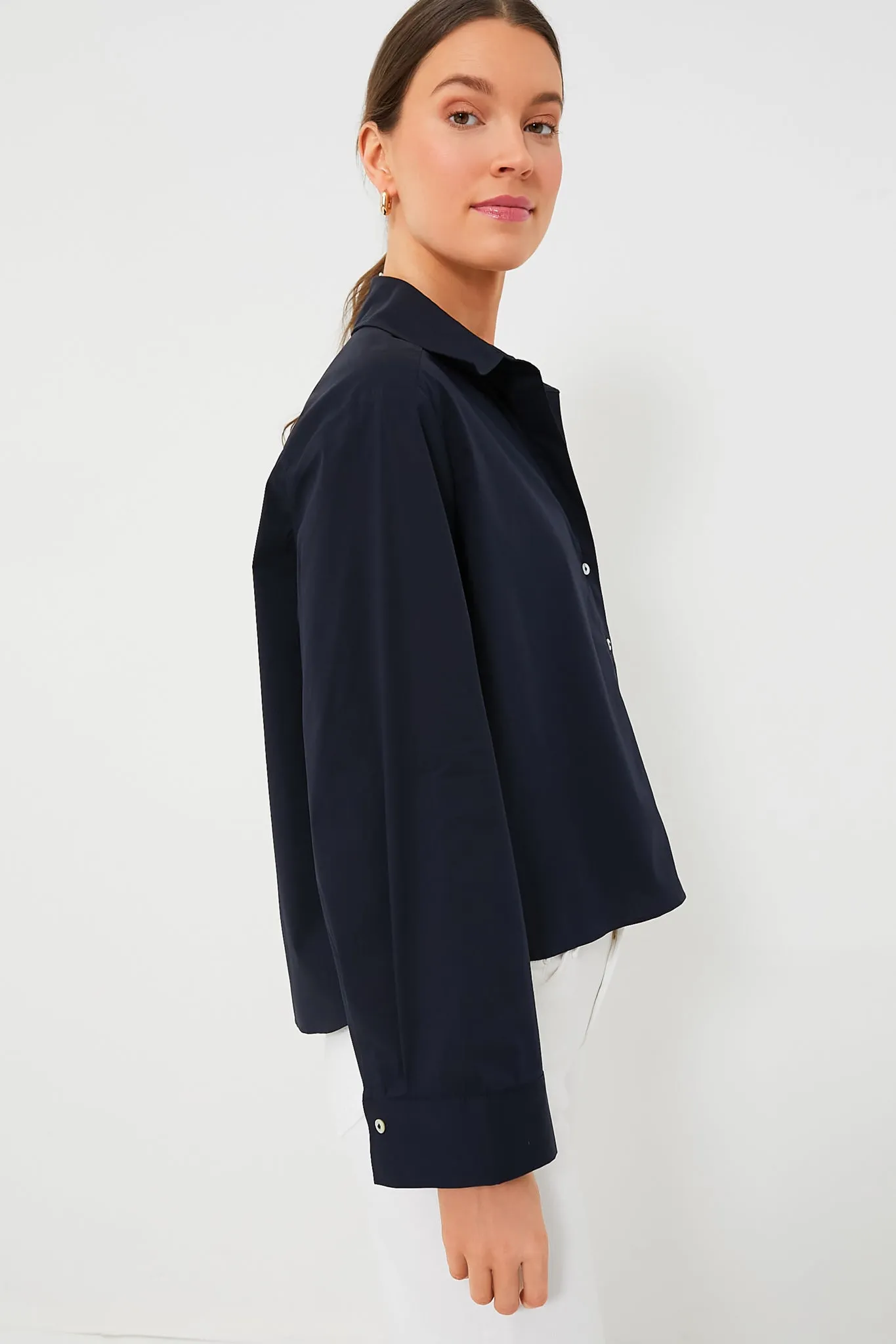 Navy Mara Cropped Button Down