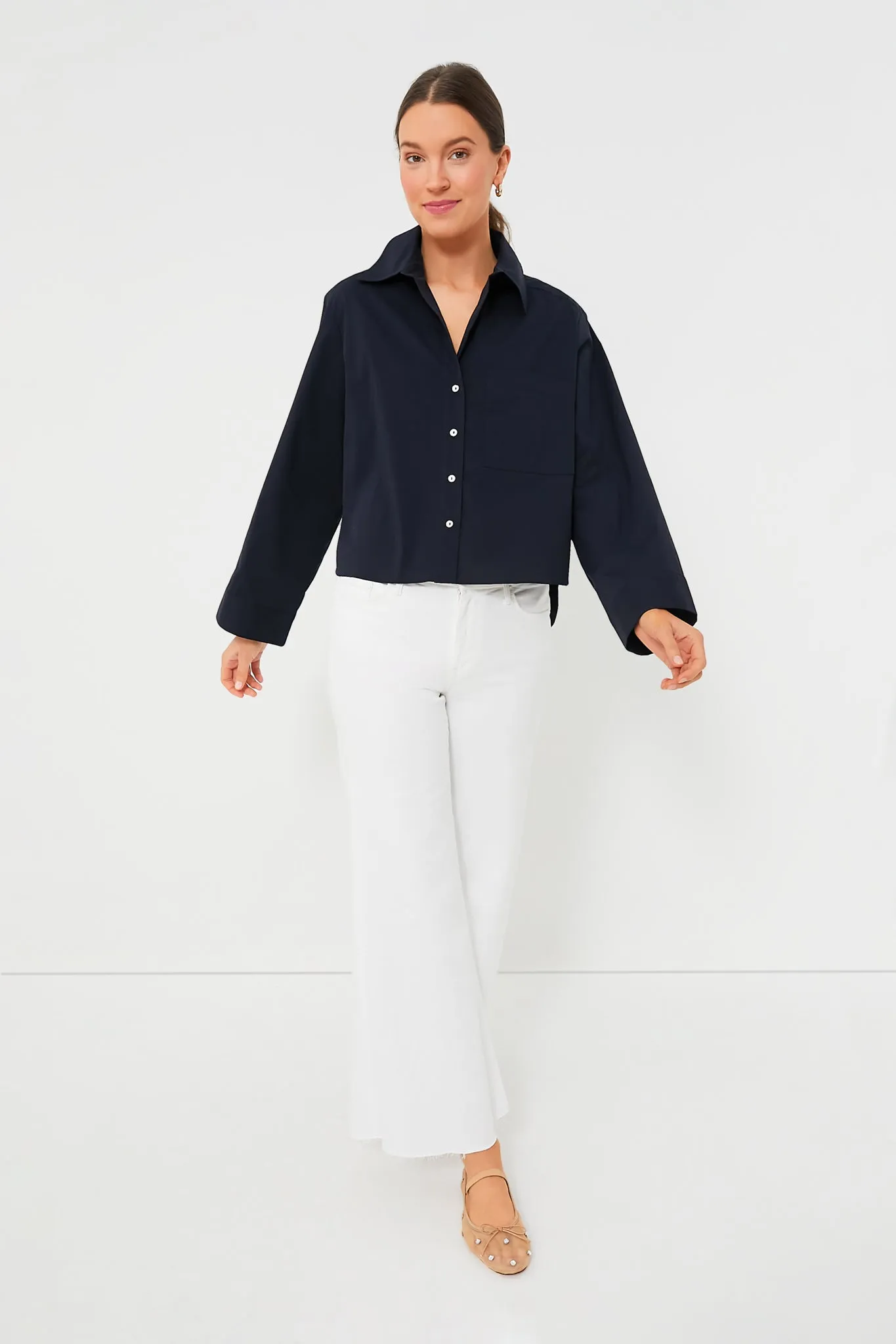 Navy Mara Cropped Button Down