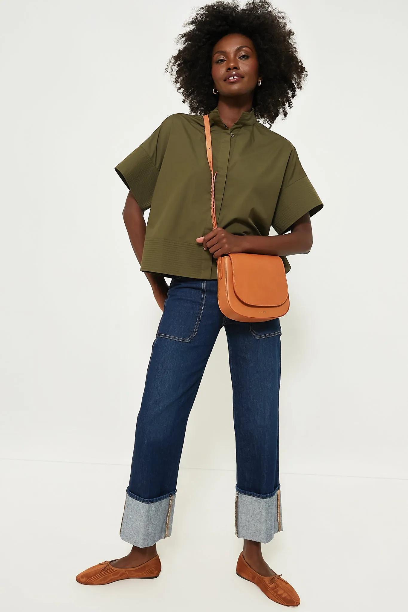 Olive Green Trapunto Stitch Sofia Shirt