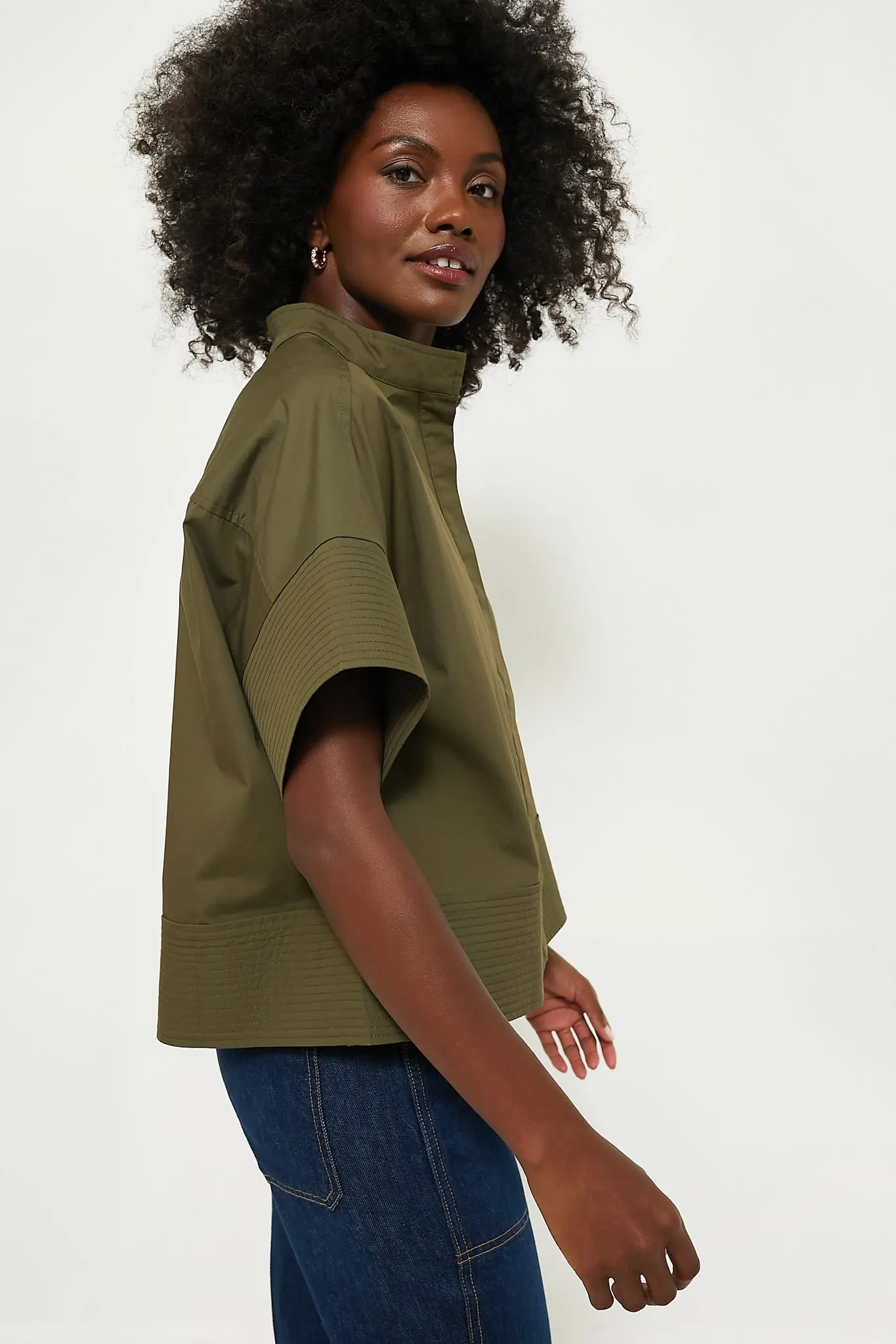 Olive Green Trapunto Stitch Sofia Shirt