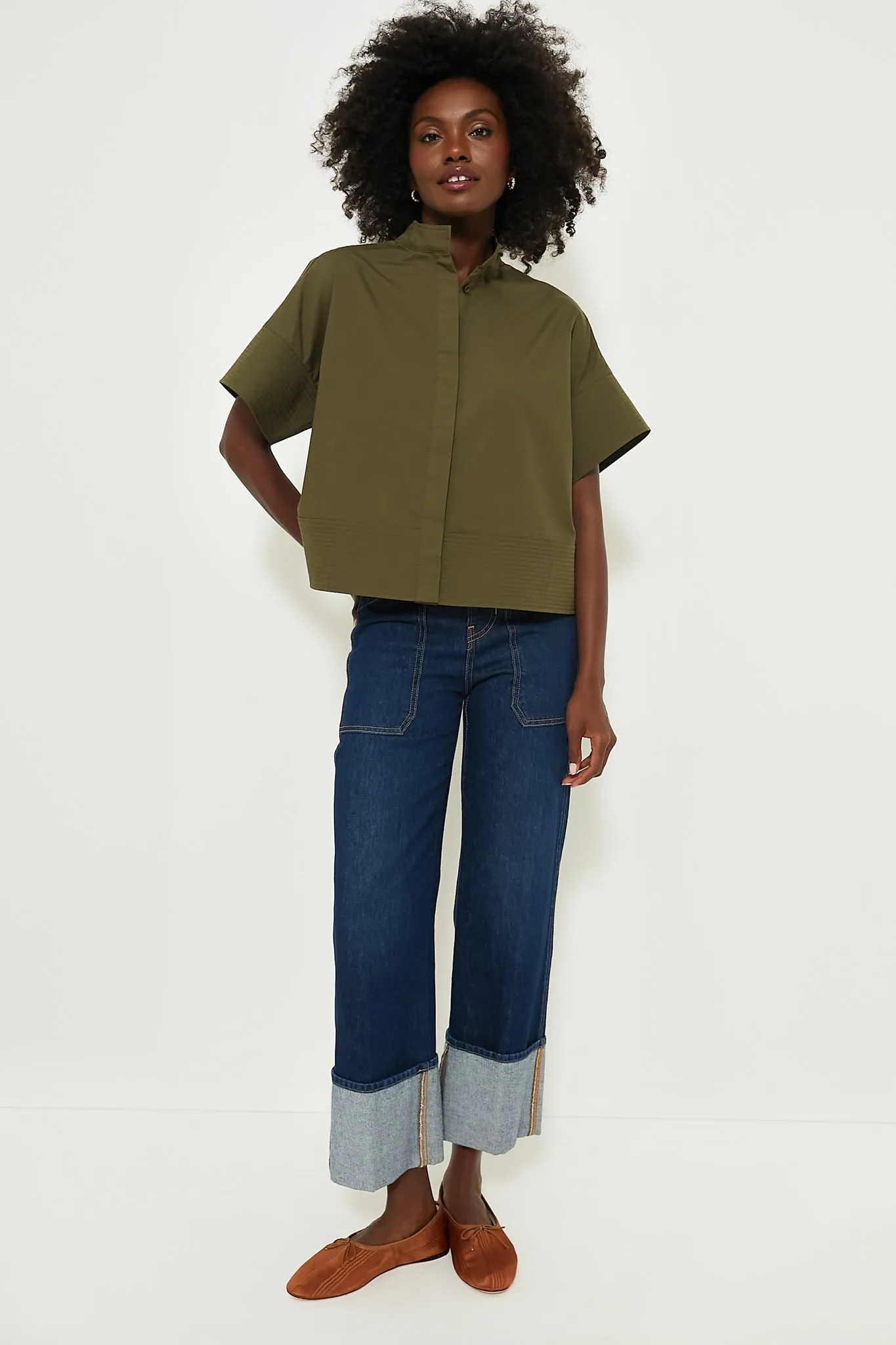 Olive Green Trapunto Stitch Sofia Shirt