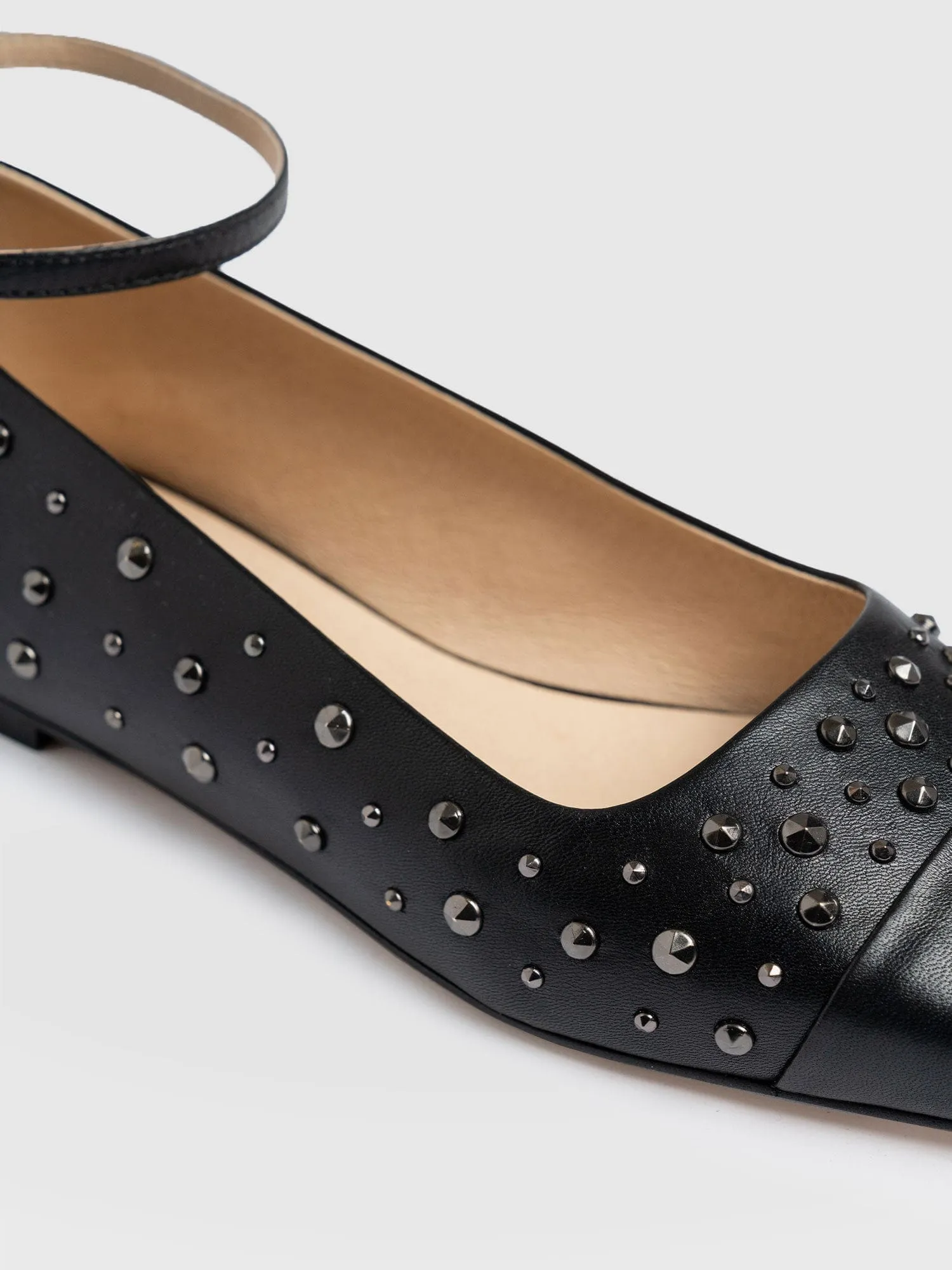 Ophelia Leather Ballerinas - Black Studded