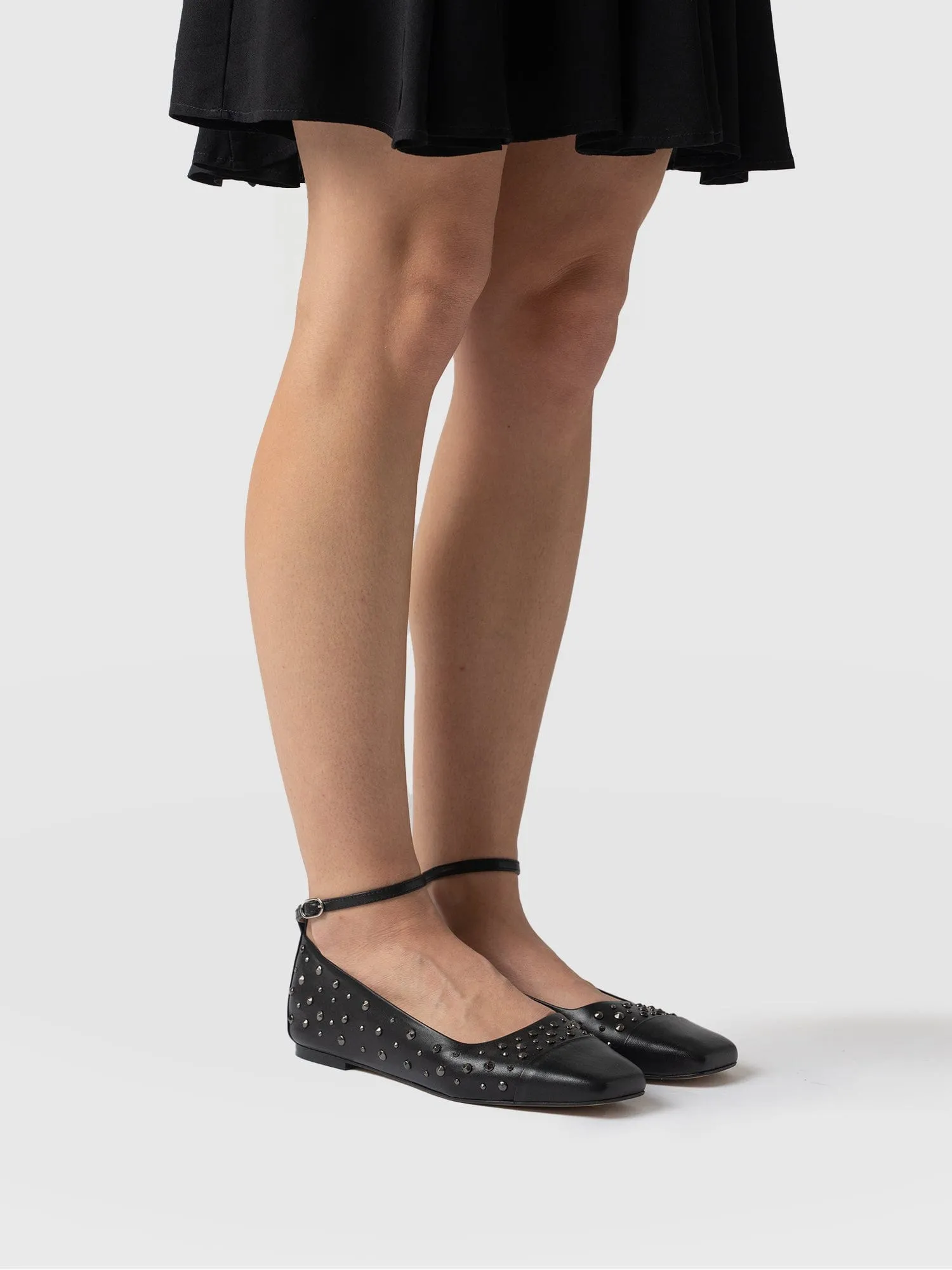 Ophelia Leather Ballerinas - Black Studded