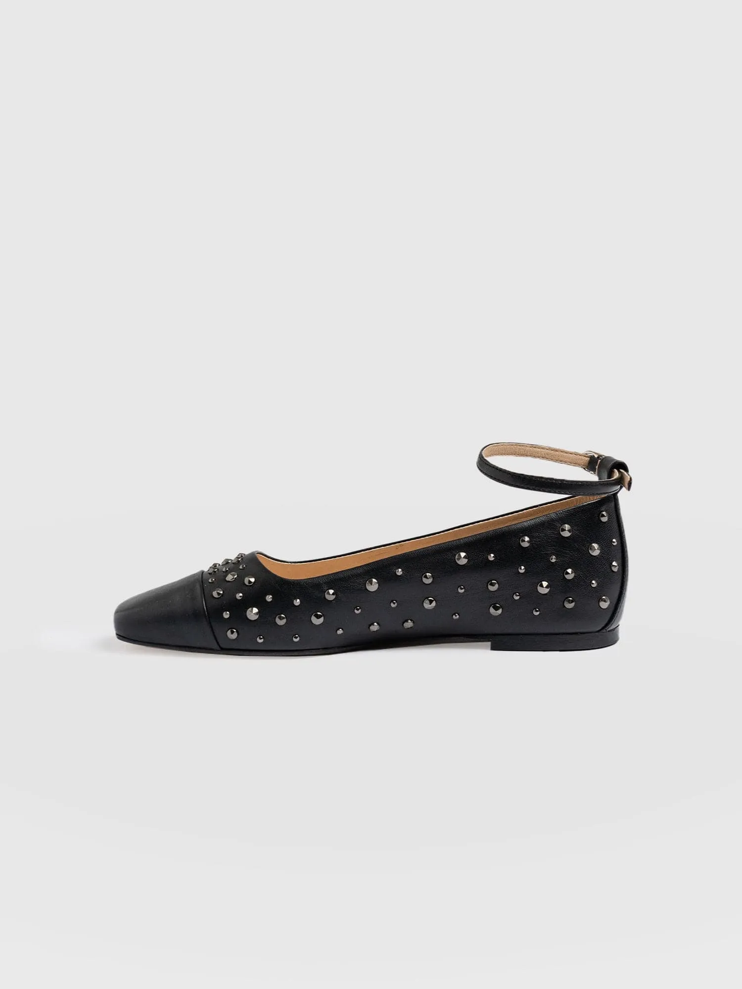 Ophelia Leather Ballerinas - Black Studded