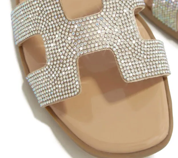 Oran iconic cut-out Nude Rhinestone silhouette Flat Slides