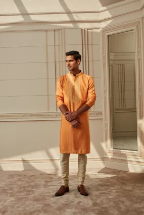 Orange Threadwork Kurta Set