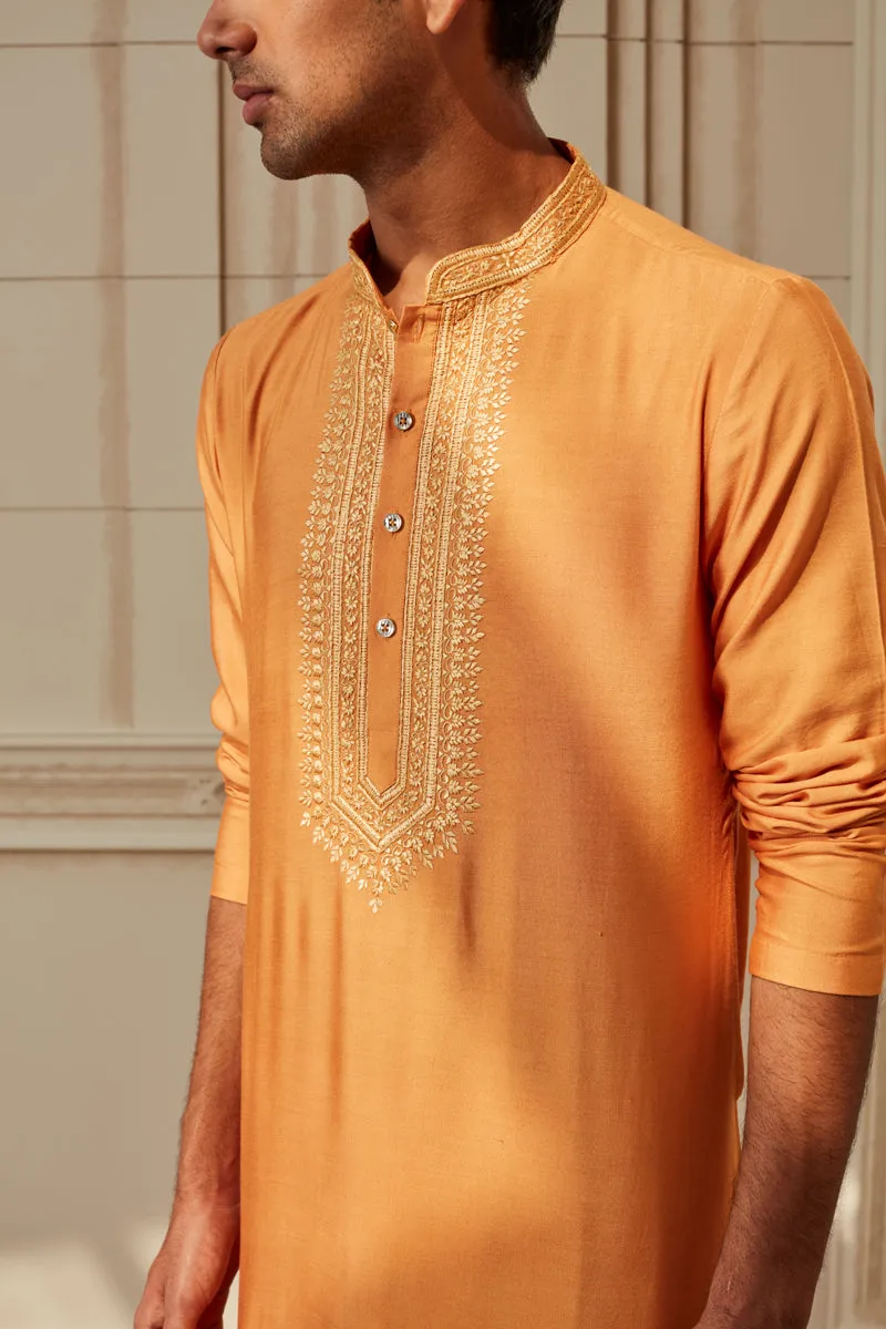 Orange Threadwork Kurta Set