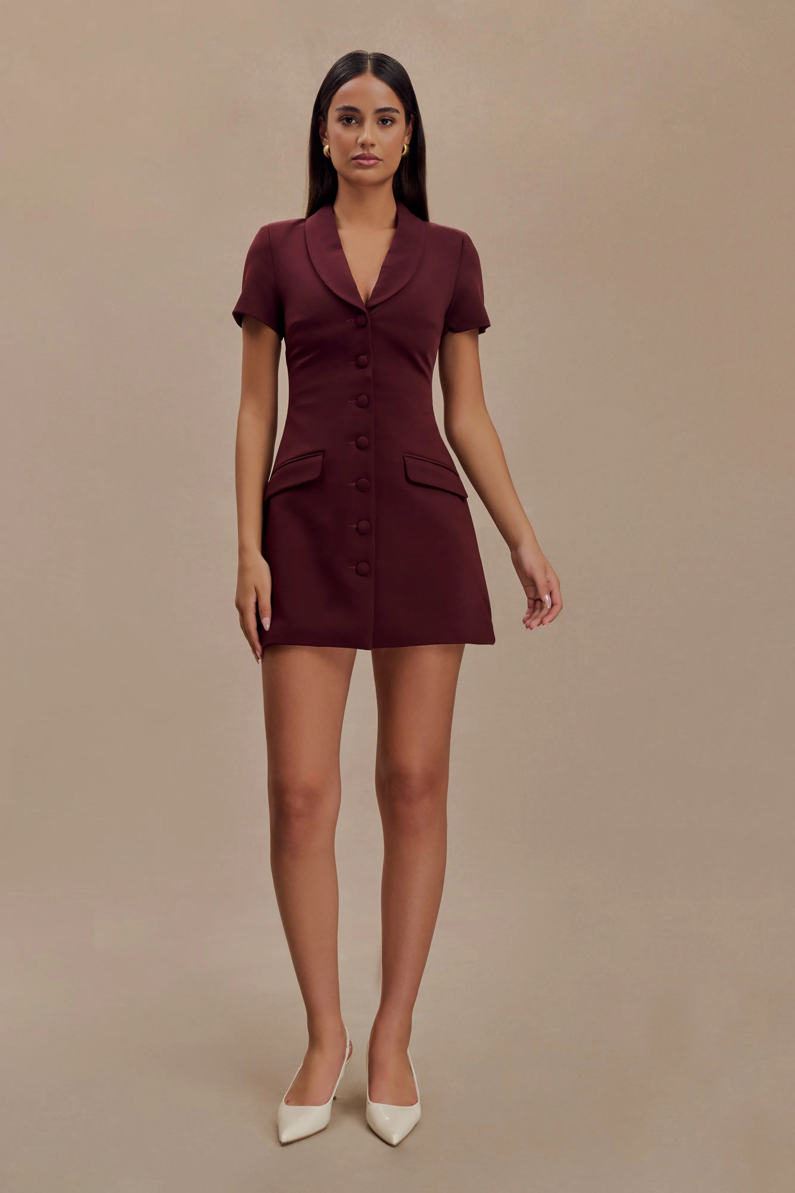 Paolina Collared Suiting Mini Dress - Plum