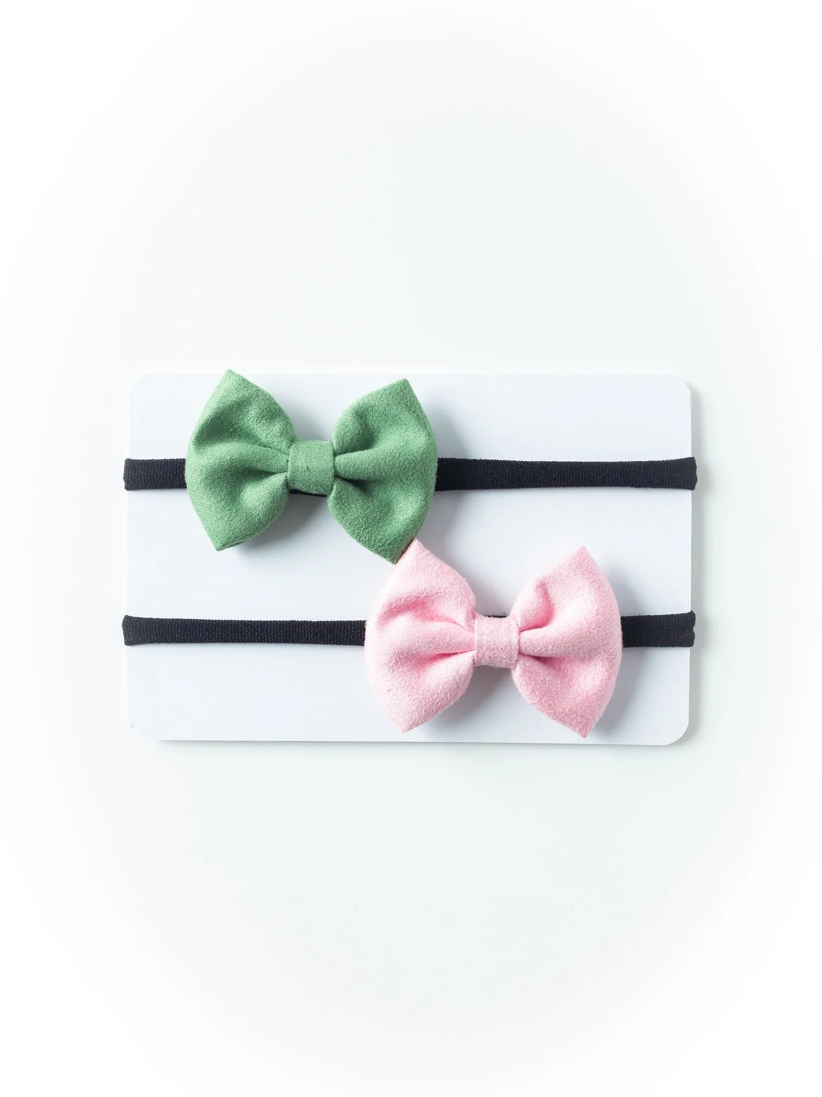 Petite Suede Bow Headband Set- Light Pink & Sage