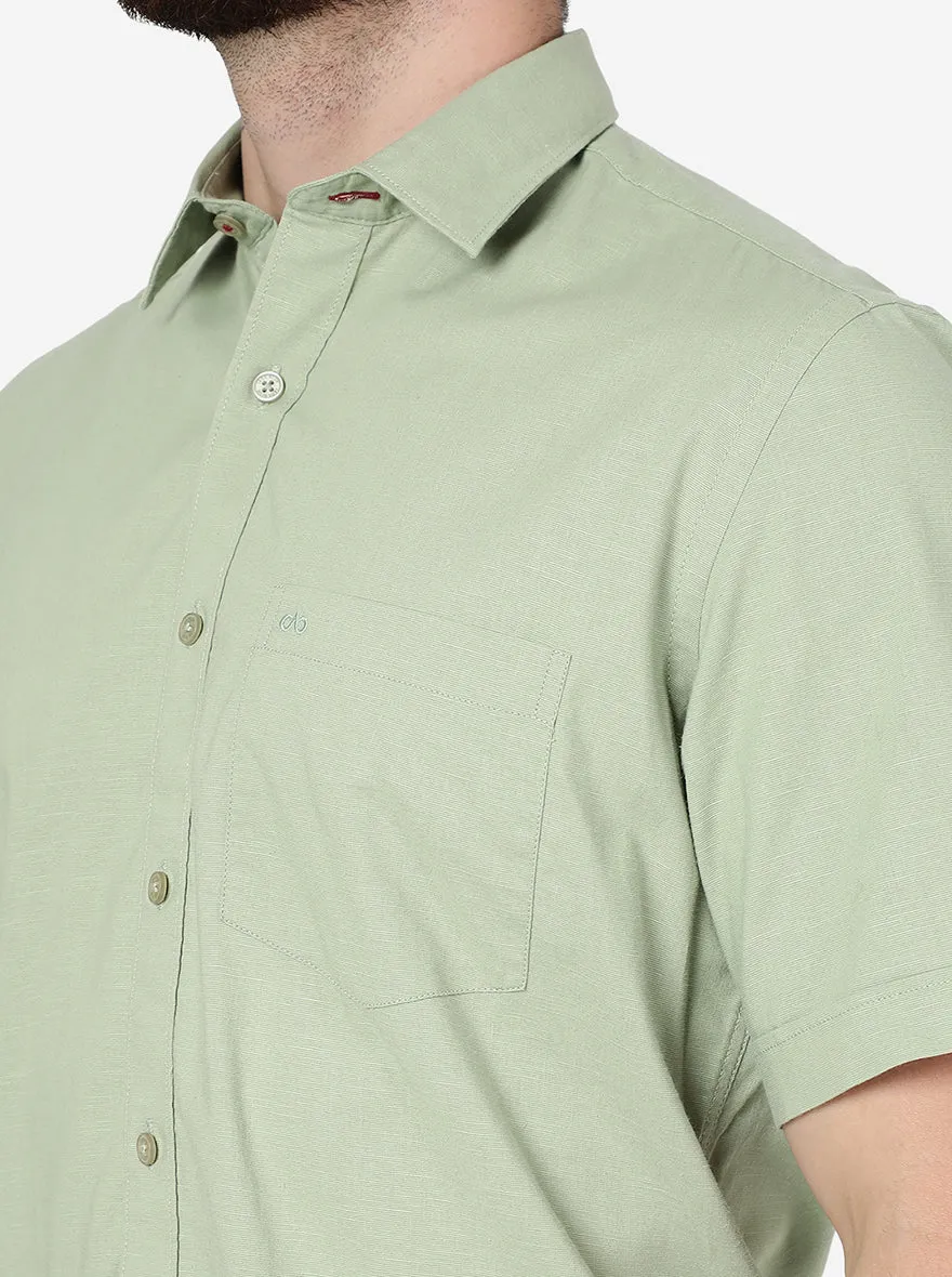 Pista Green Solid Slim Fit Semi Casual Shirt | JadeBlue