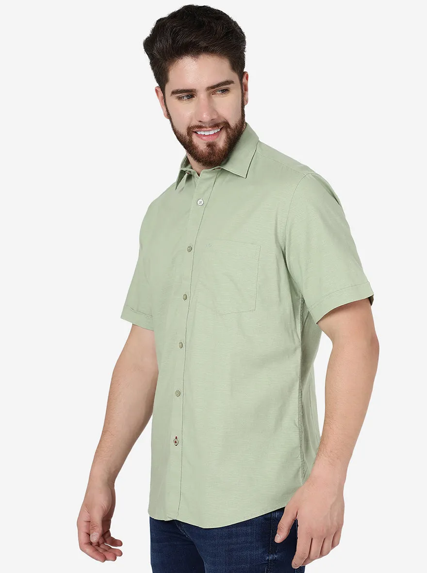 Pista Green Solid Slim Fit Semi Casual Shirt | JadeBlue