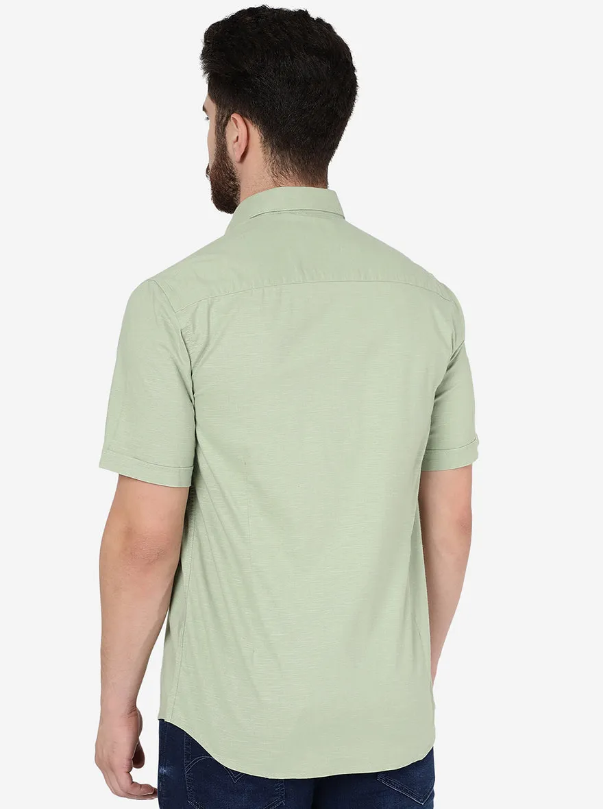 Pista Green Solid Slim Fit Semi Casual Shirt | JadeBlue