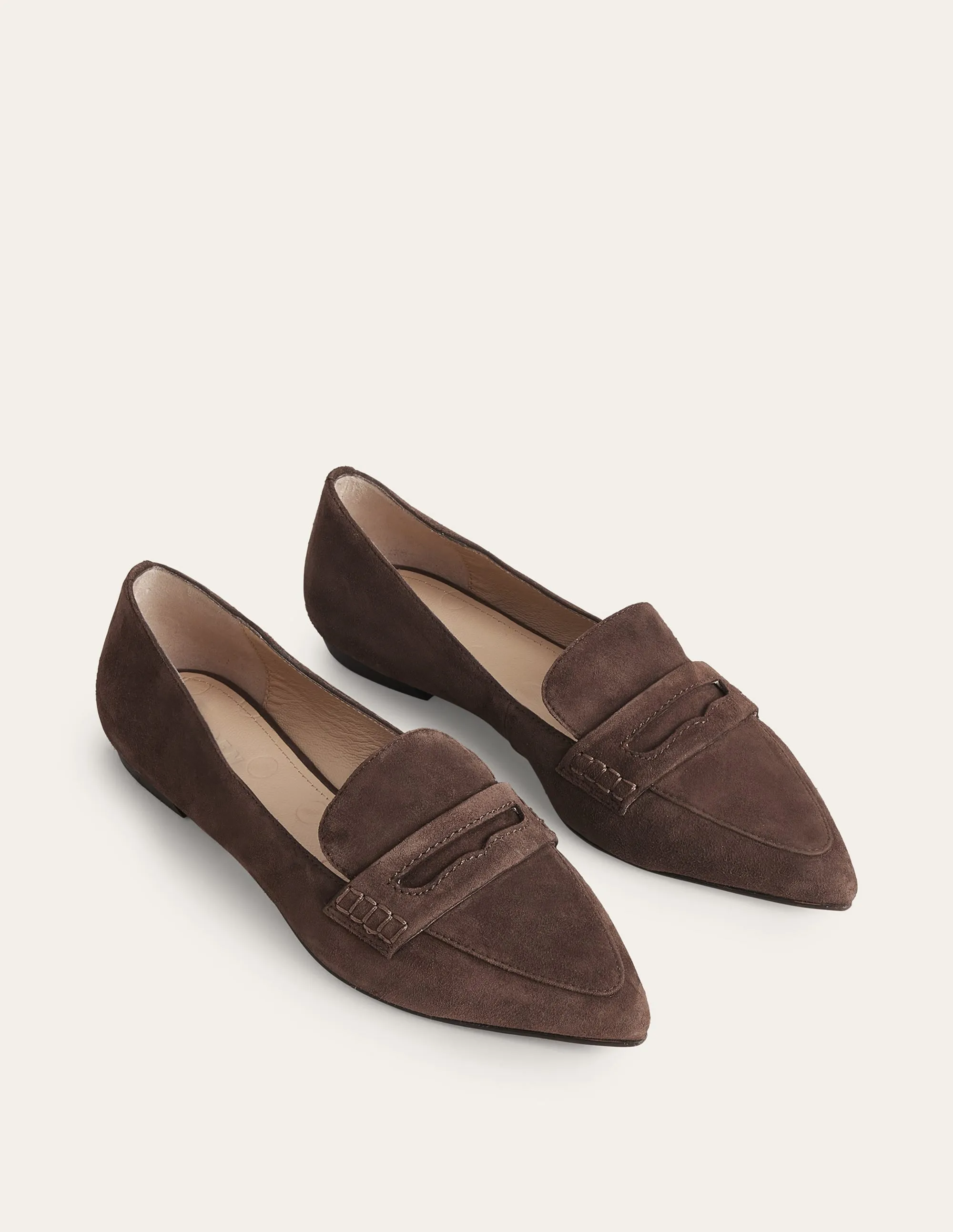 Pointed Toe Penny Loafers-Chocolate Suede