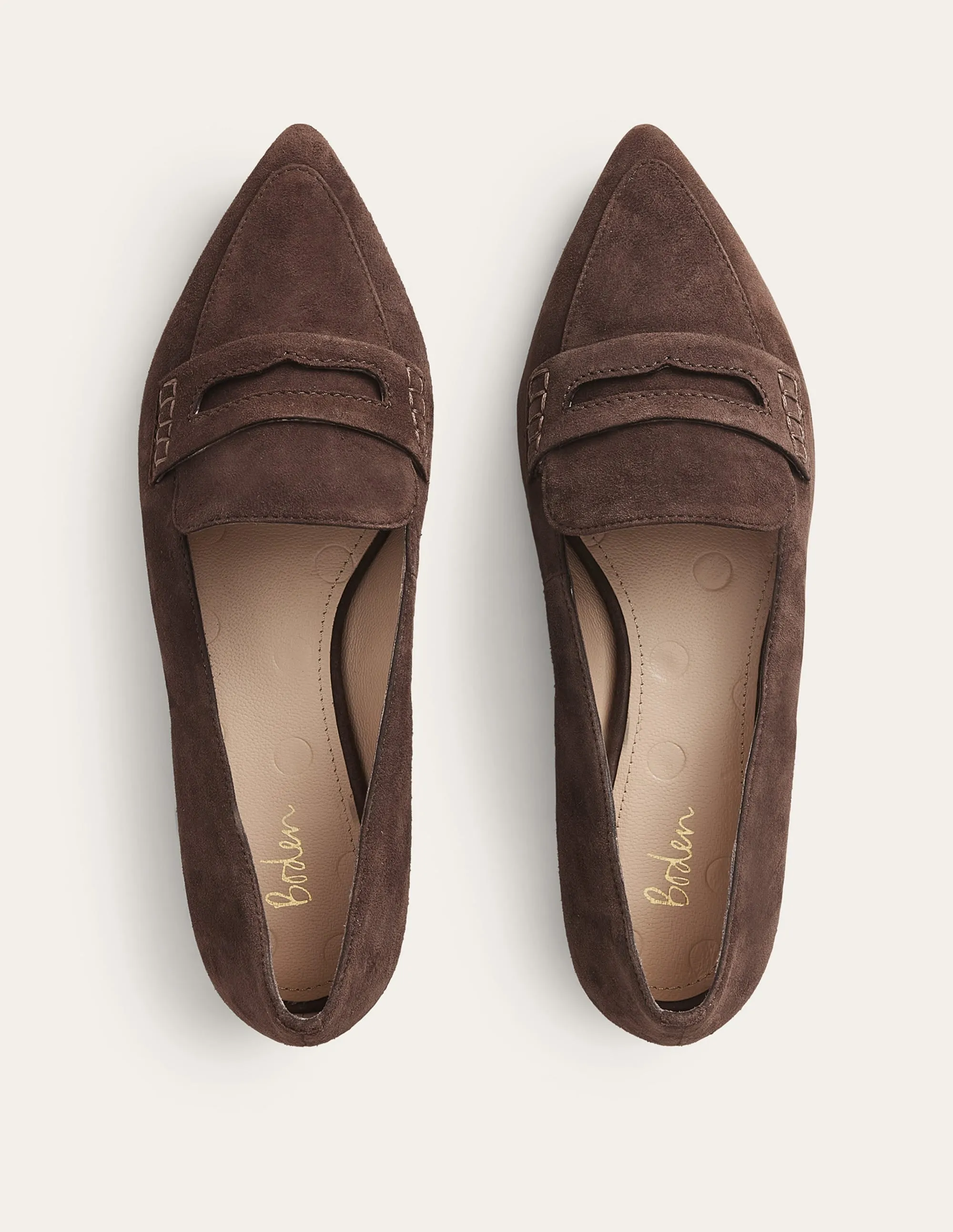 Pointed Toe Penny Loafers-Chocolate Suede