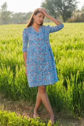 Sootisyahi 'Bloom in the Sky' Azofree Handblock Printed Pure Cotton Dress