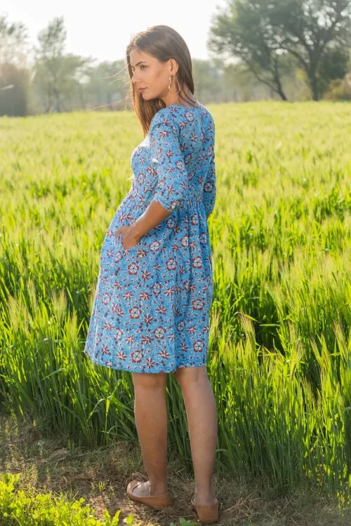 Sootisyahi 'Bloom in the Sky' Azofree Handblock Printed Pure Cotton Dress