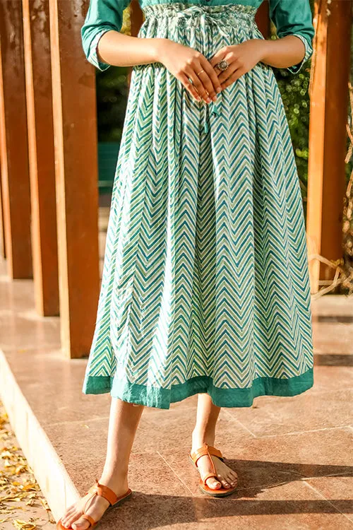 Sootisyahi 'Tropical Oasis' Azofree Handblock Printed Pure Cotton Dress