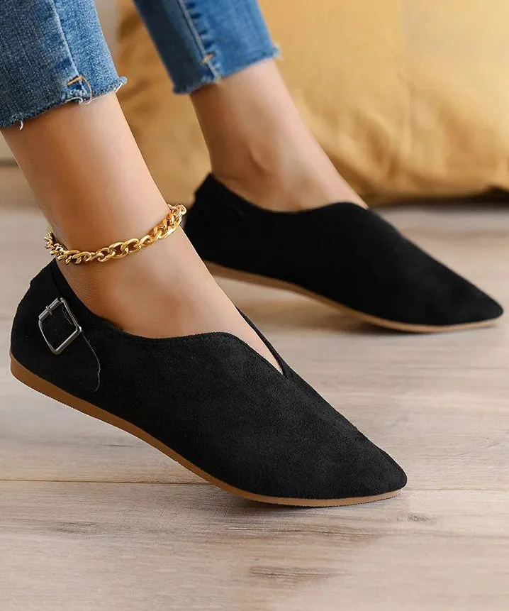 Suede Khaki Women Splicing Flat Shoes For Pointed Toe AP1033