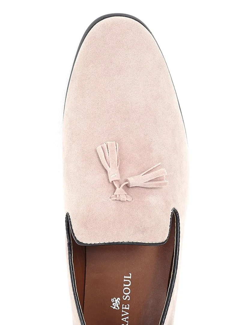 TASSEL DETAIL PINK FAUX SUEDE LOAFERS