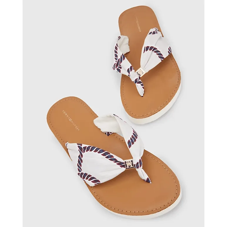 Tommy Hilfiger Womens Elevated Beach Sandal Print Weathered White