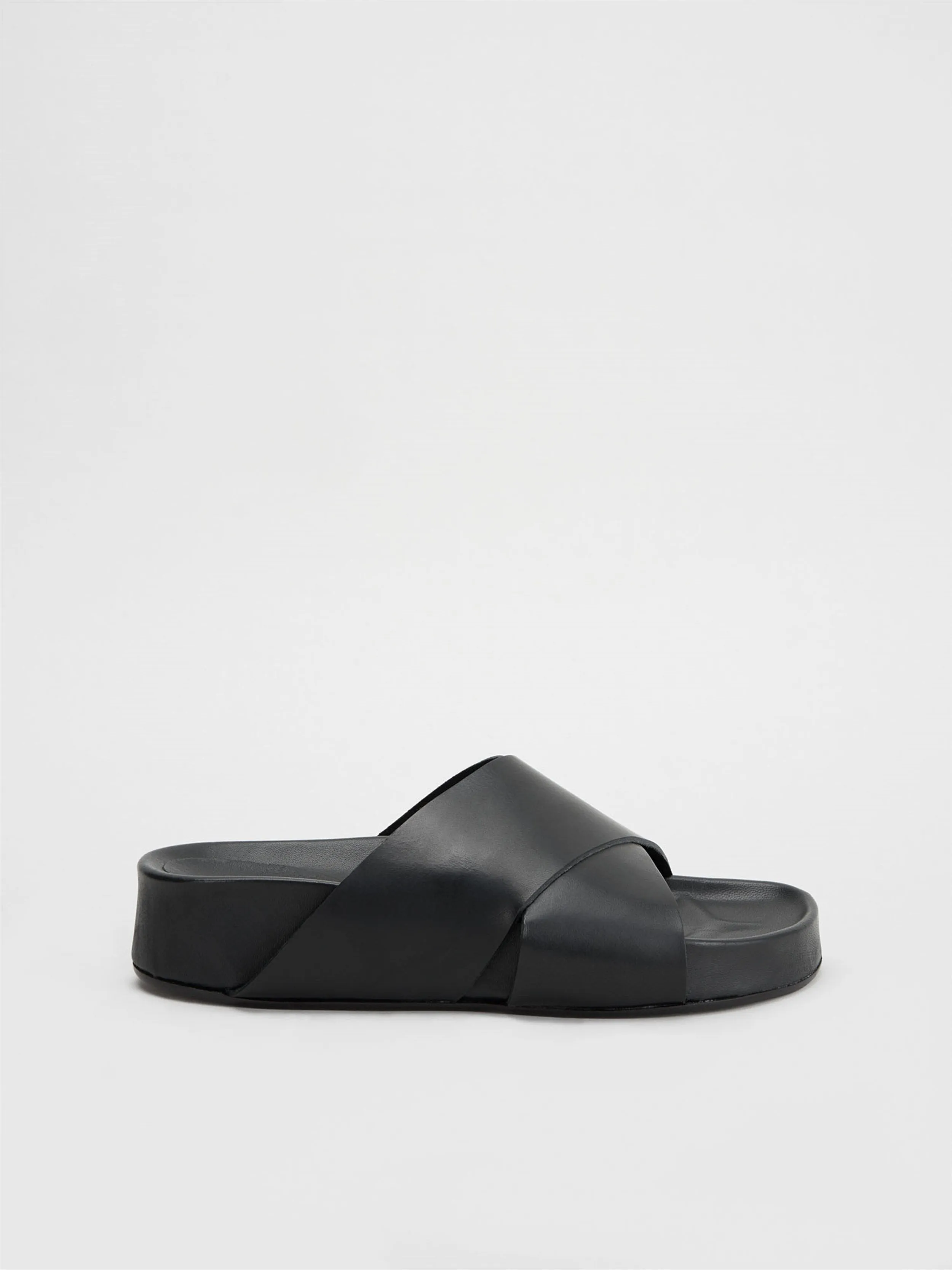 Urbino Black Leather Flat Sandals