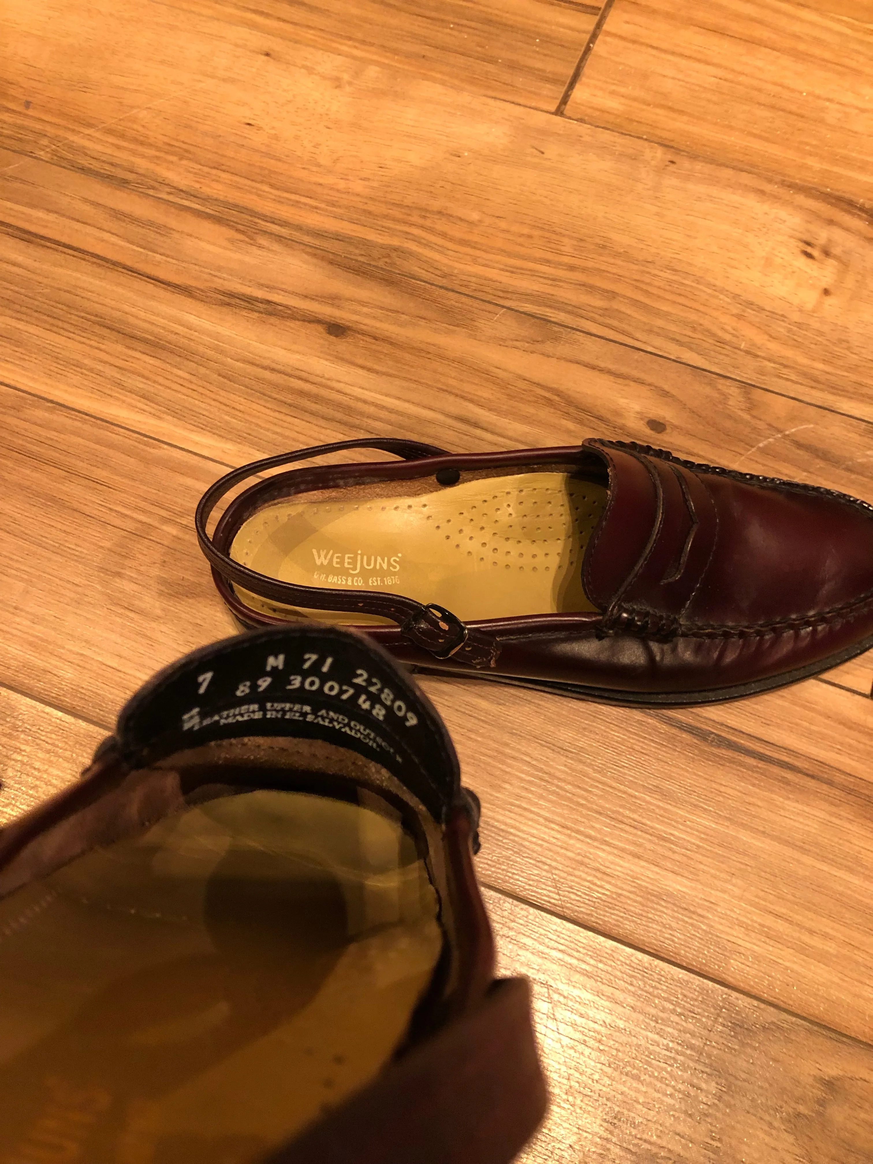 Vintage Weejuns G.H. Bass and Co Burgundy Slingback Loafers, Made in El Salvador, US 7 W/ EUR 38 SOLD