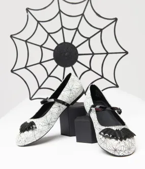 White & Black Bat Spiderweb Mary Jane Flats