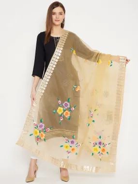 Women Beige Printed Organza Dupatta