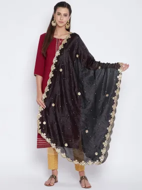 Women Black Gotta Patti Silk Dupatta