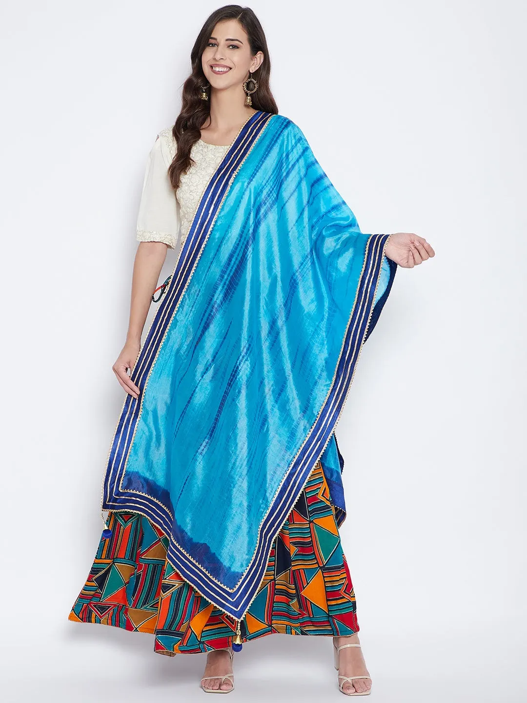 Women Blue Tie & Dye Gotta Patti Dupatta