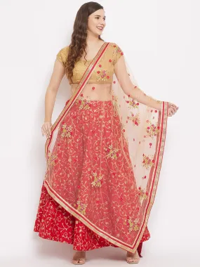 Women Fawn Embroidered Net Dupatta