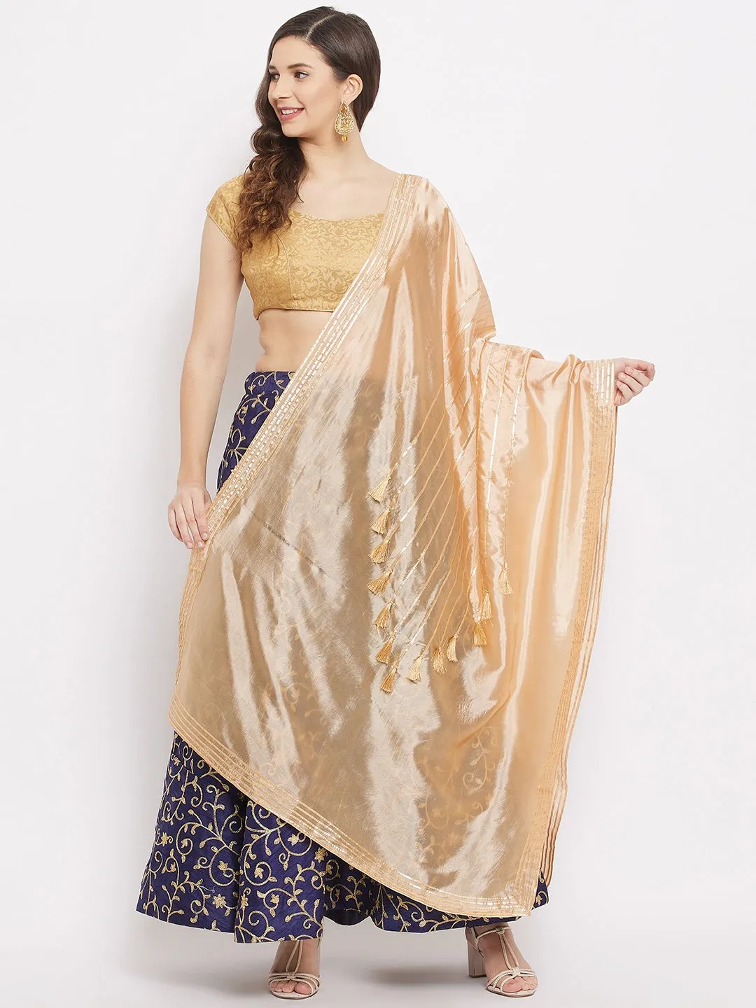 Women Fawn Gotta Patti With Tassels Work Silk Dupatta