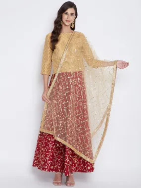 Women Golden Mirror Work Net Dupatta