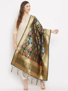 Women Green Banarsi Silk Dupatta