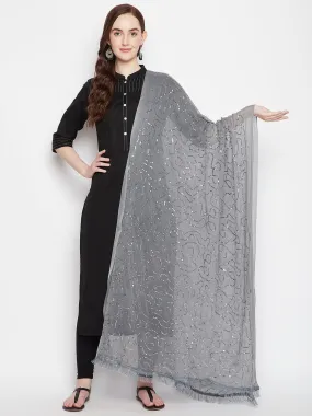 Women Grey Embellished Chiffon Dupatta