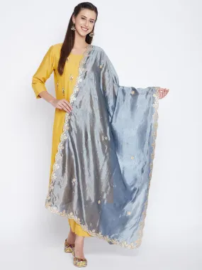 Women Grey Gotta Patti Silk Dupatta