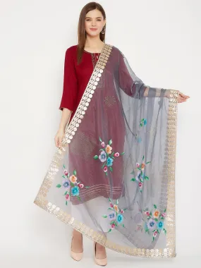 Women Grey Printed Organza Dupatta