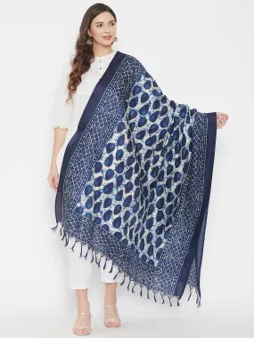 Women Indigo Printed Silk Dupatta