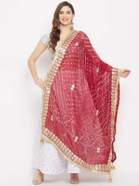 Women Maroon Bandhani Tie & Dye Dupatta