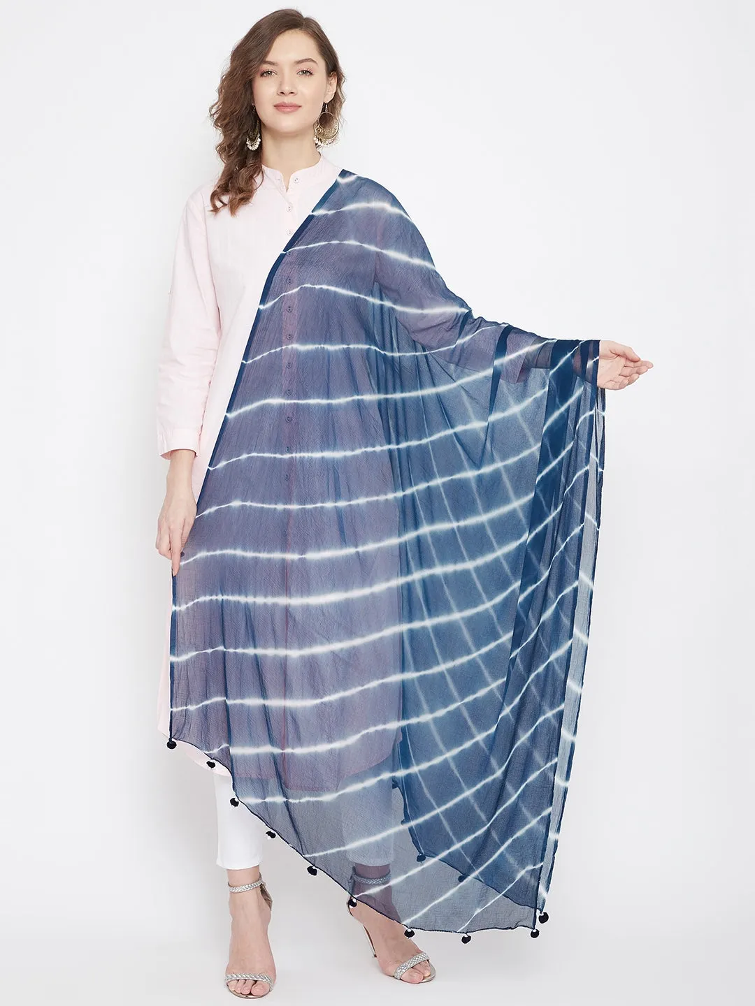 Women Navy Blue Dyed Dupatta