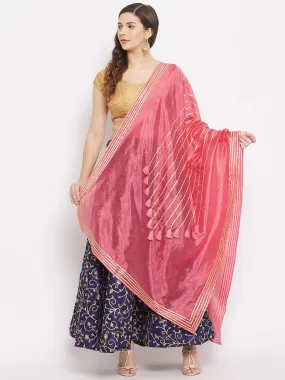 Women Peach Gotta Patti With Tassels Work Silk Dupatta