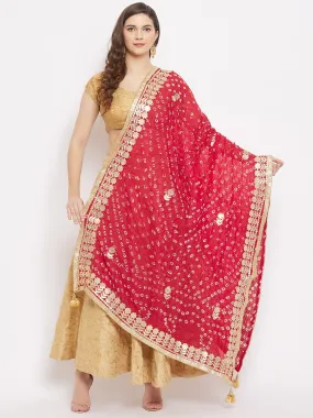 Women Red Bandhani Tie & Dye Dupatta