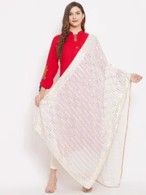 Women White Dyeable Embllished Georgette Dupatta