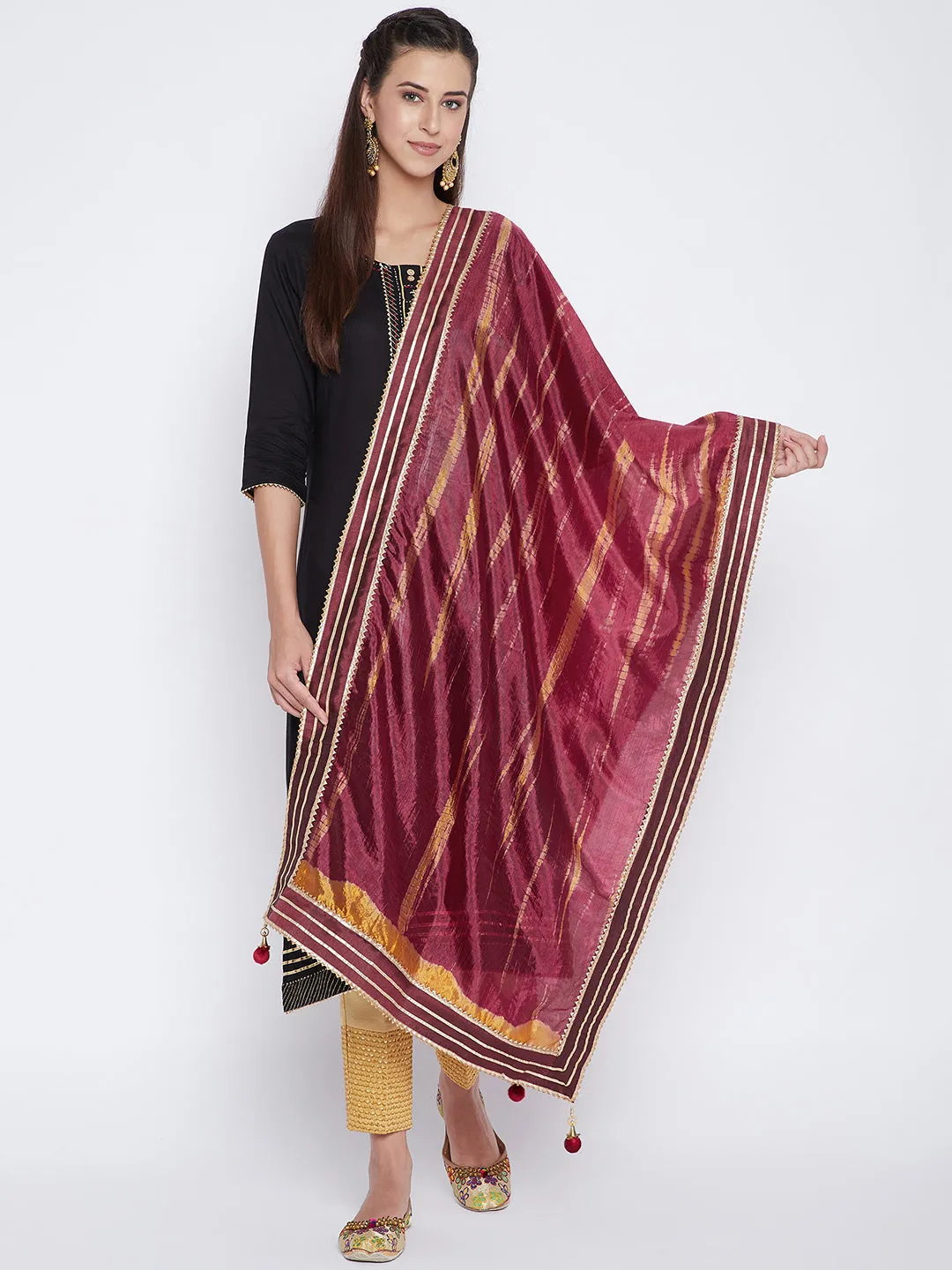 Women Wine Tie & Dye Gotta Patti Dupatta