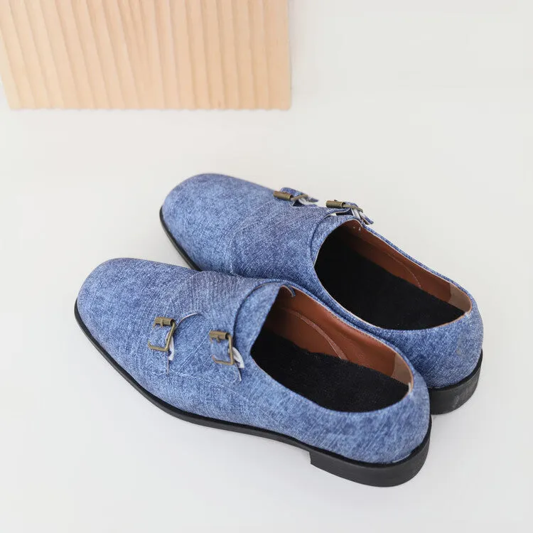 Women's Buckle Strap Square Toe Loafers Shoes