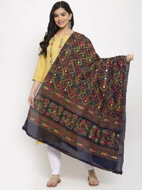 Women'S Navy Blue Embroidered Dupatta