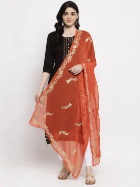 Women'S Orange Gotta Patti Chiffon Dupatta