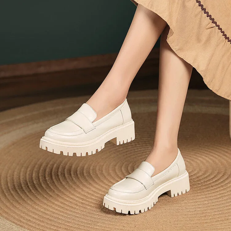 Women's Round Toe Stitch Platform Slip-On Loafers